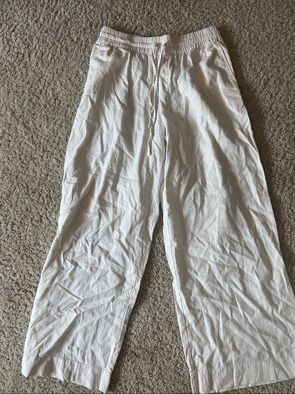 Women’s White Linen Drawstring Pants